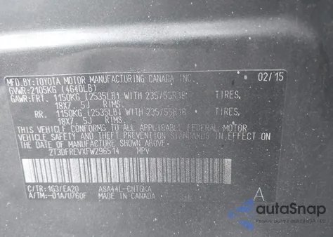 2015 Toyota Rav4 Limited from USA, damaged, VIN 2T3DFREVXFW296514